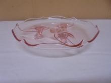 Vintage Lancaster Glass Jubilee Pink Depression 3 Footed Serving Plate