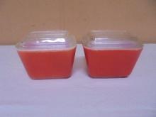 Set of 2 Vintage Red Pyrex Glas Refrigerator Dishes