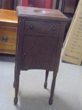 Antique Small Wood Smoker's Stand w/ Drawer &Door