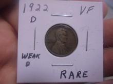 1922 D Mint Weak D Lincoln Wheat Cent