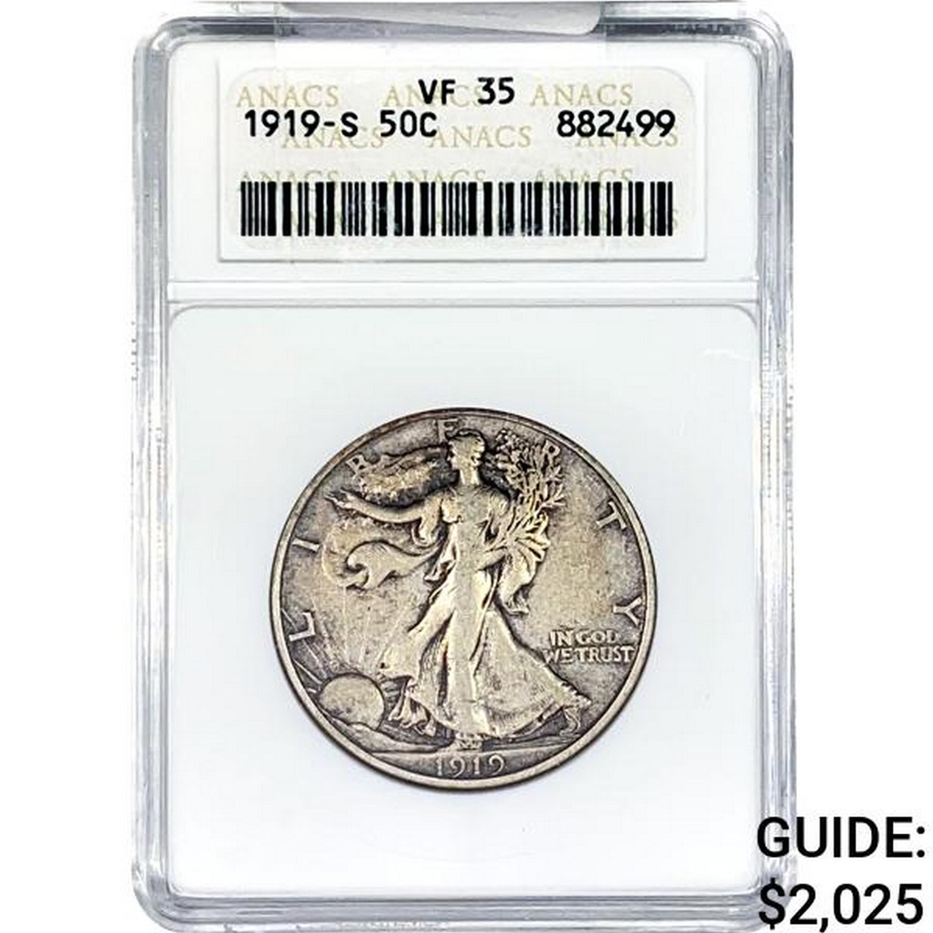 1919-S Walking Liberty Half Dollar ANACS VF35