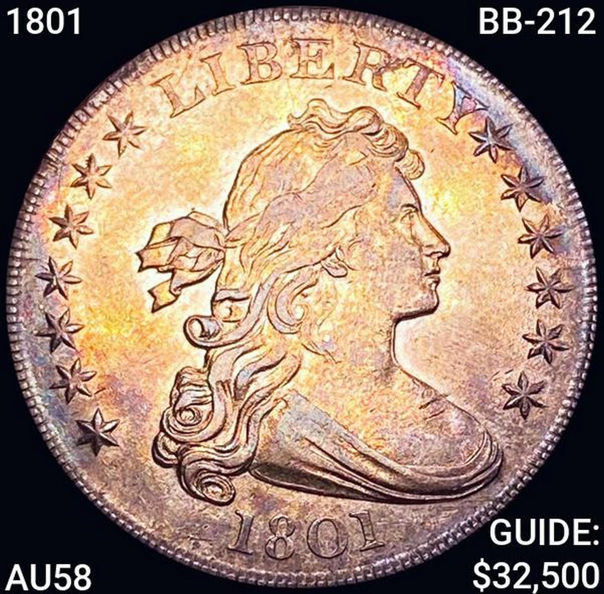 1801 BB-212 Draped Bust Dollar CHOICE AU