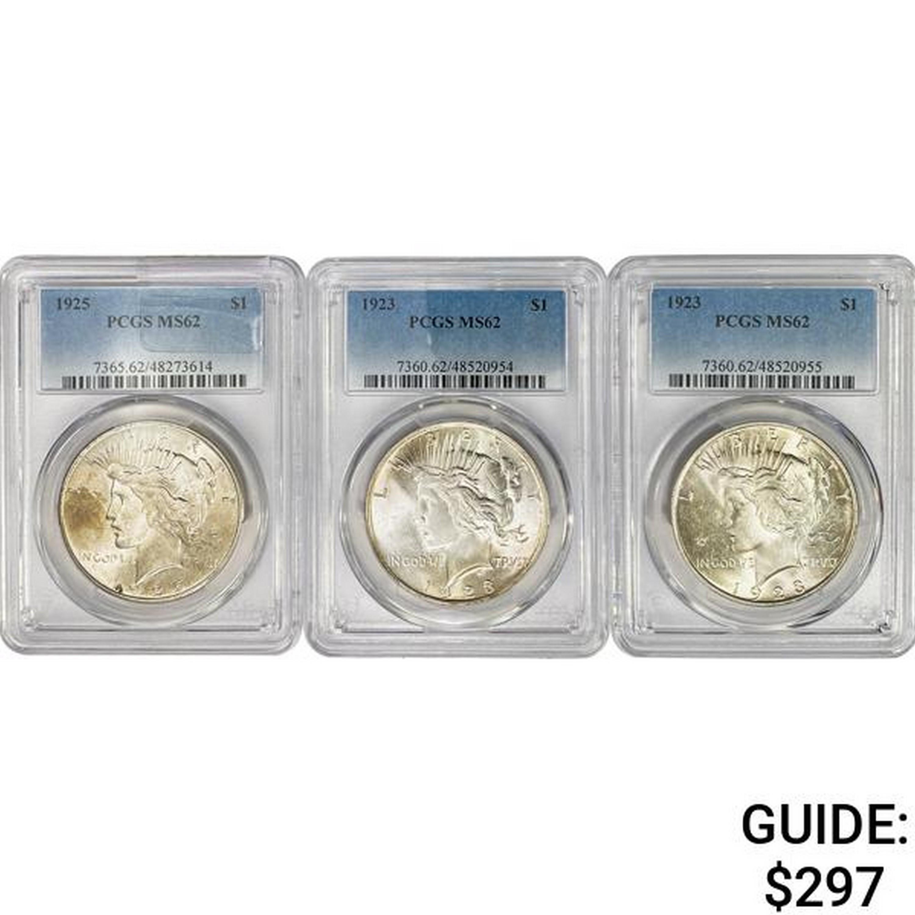 1923&1925 [3] Silver Peace Dollar PCGS MS63