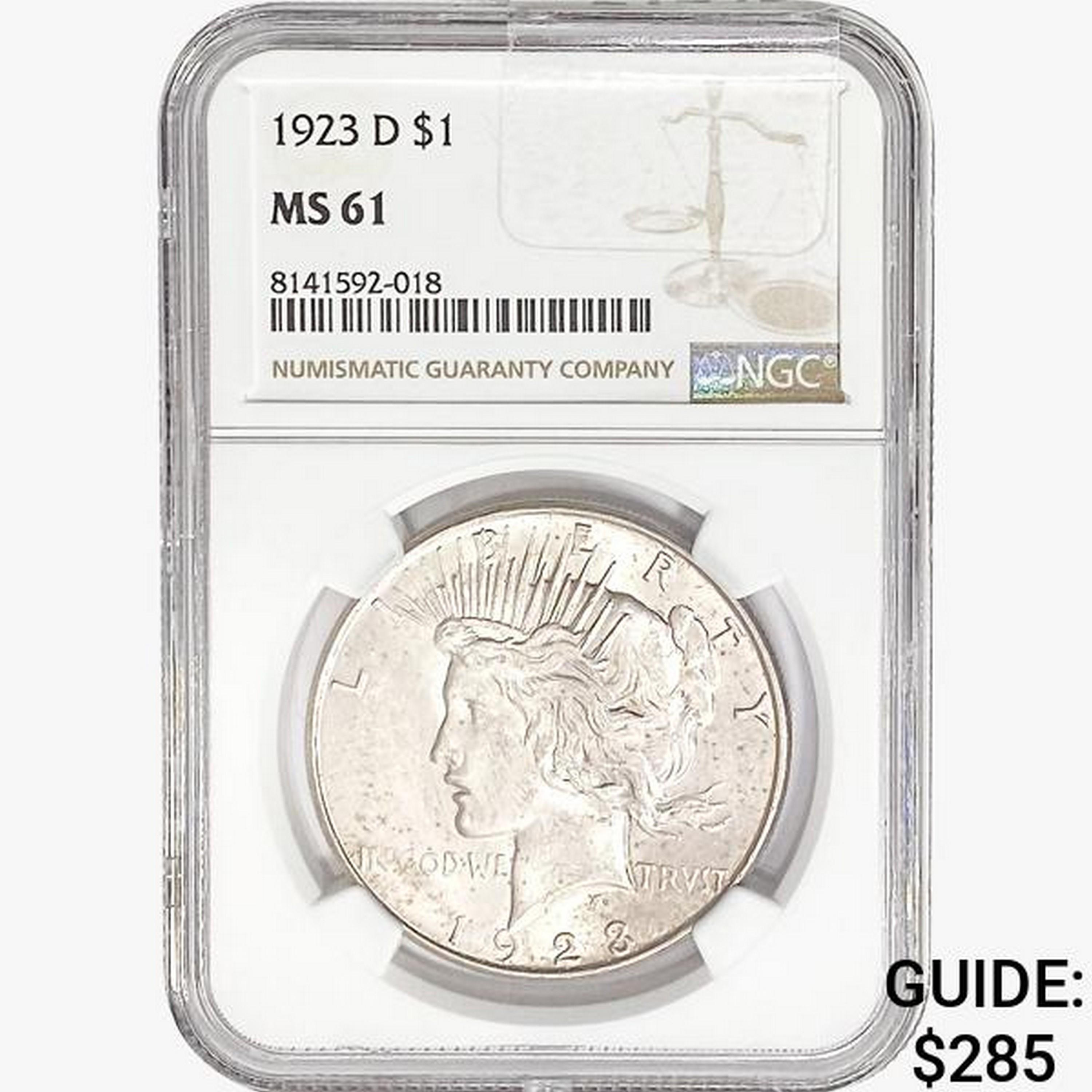 1923-D Silver Peace Dollar NGC MS61