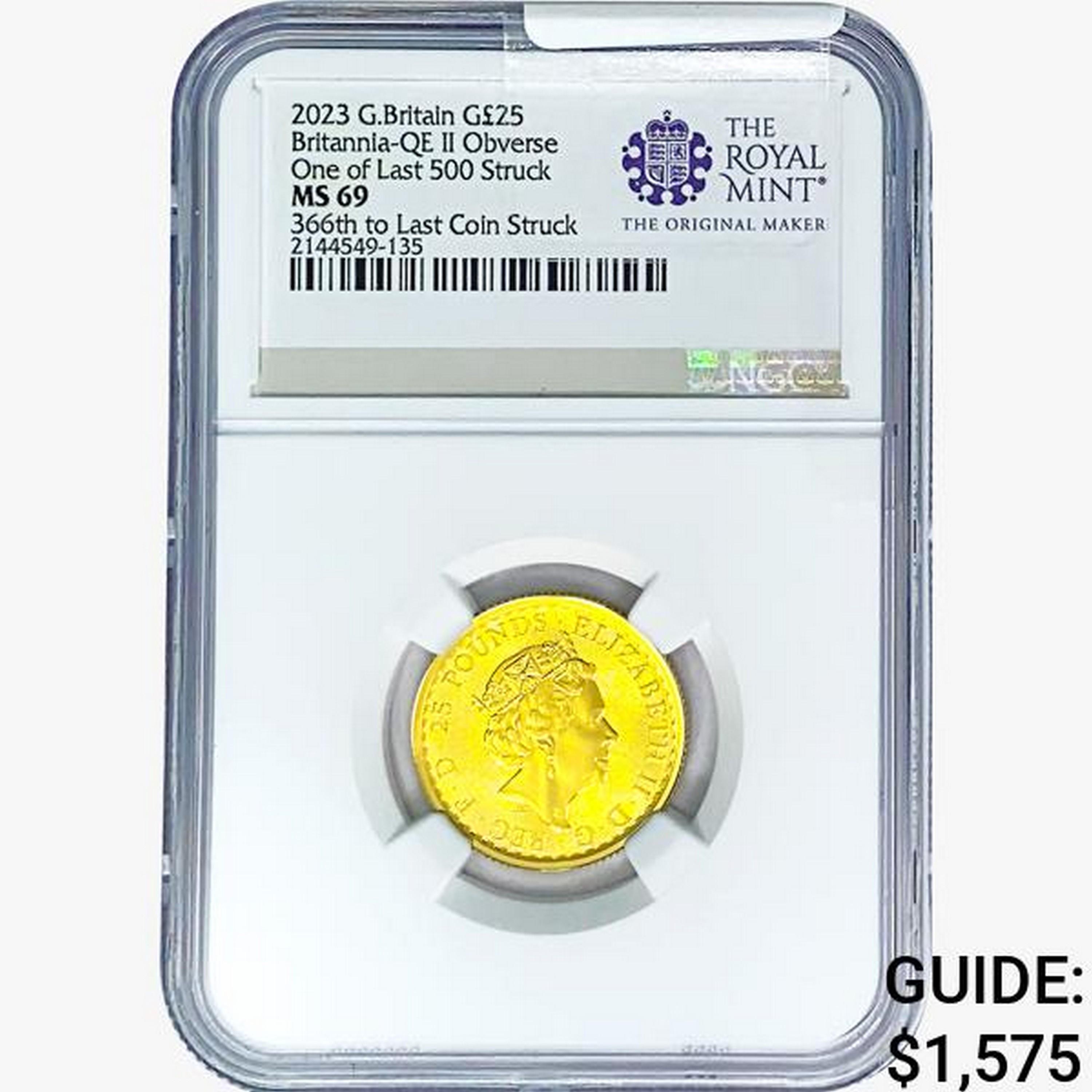 2023 G.Britain Â£25 1/4oz. Gold 366th NGC MS69 Brit