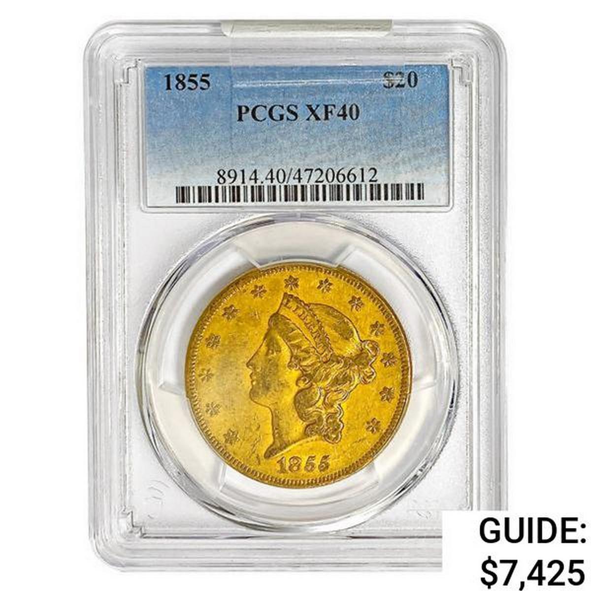 1855 $20 Gold Double Eagle PCGS XF40