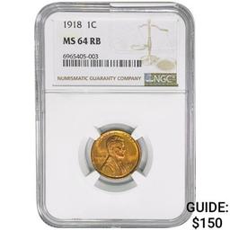 1918 Wheat Cent NGC MS64 RB