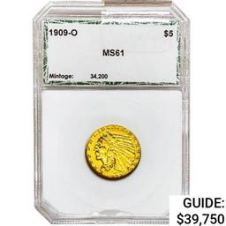 1909-O $5 Gold Half Eagle PCI MS61