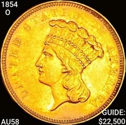 1854-O $3 Gold Piece CHOICE AU