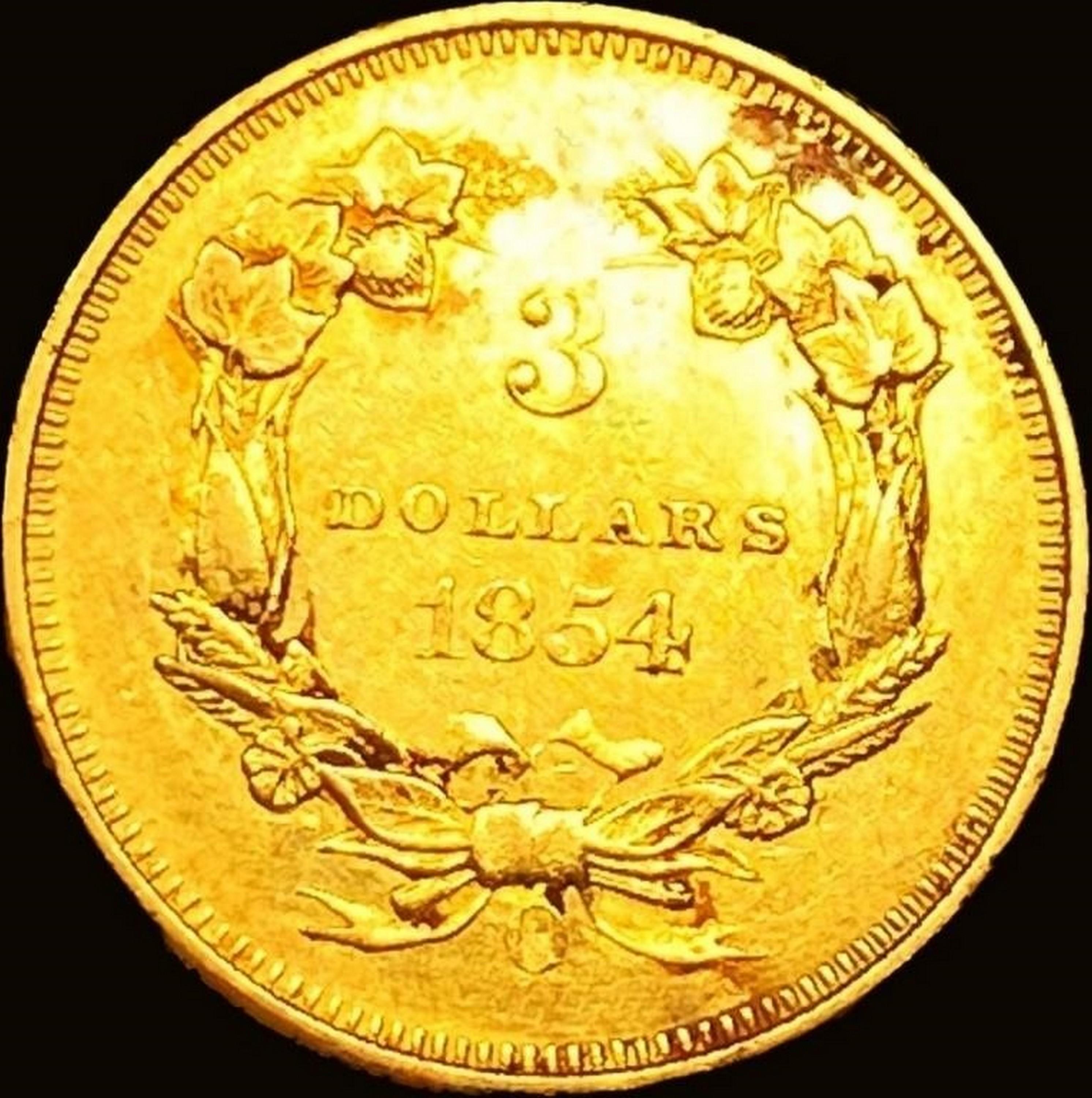 1854-O $3 Gold Piece CHOICE AU