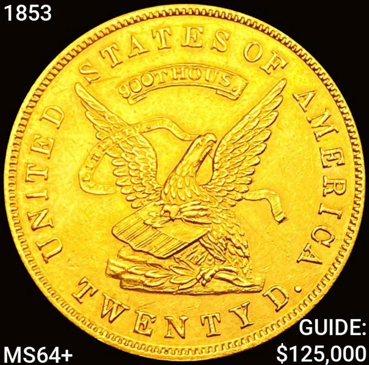 1853 $20 Gold Assay CHOICE BU+