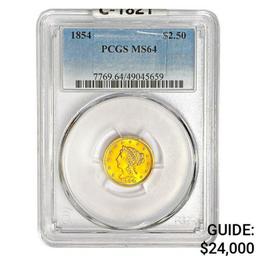 1854 $2.50 Gold Quarter Eagle PCGS MS64