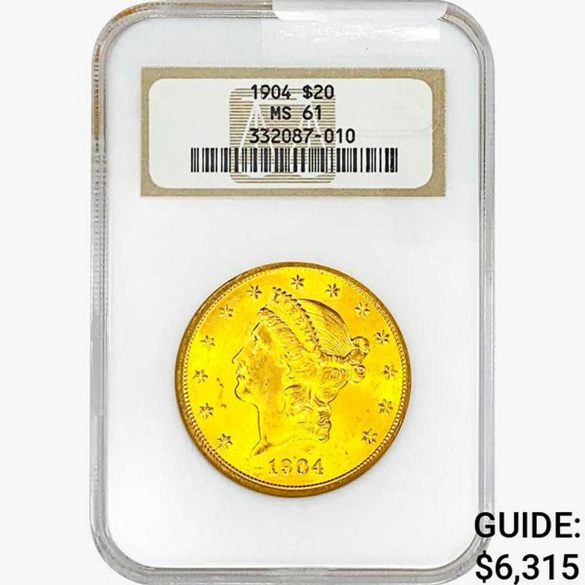 1904 $20 Gold Double Eagle NGC MS61