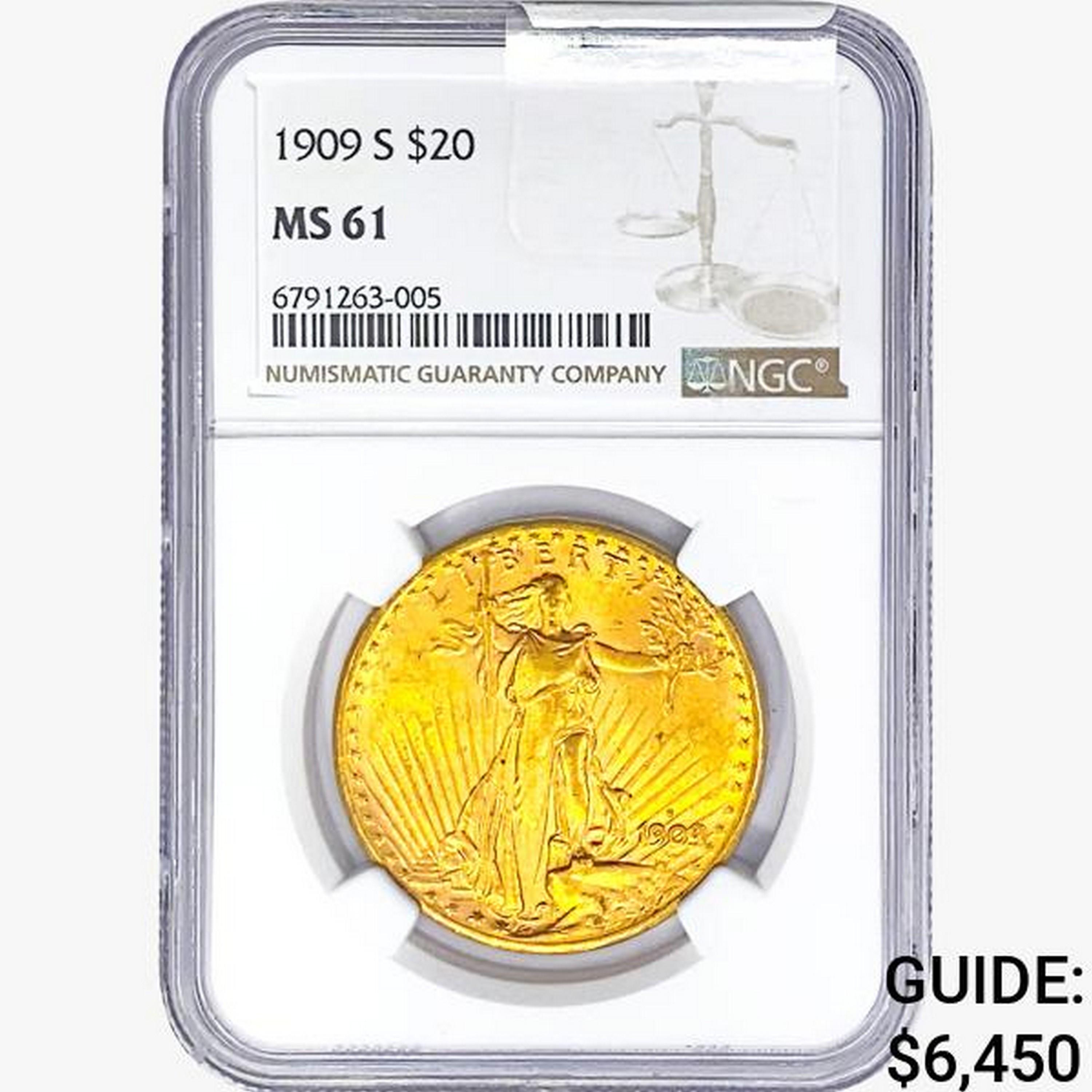 1909-S $20 Gold Double Eagle NGC MS61