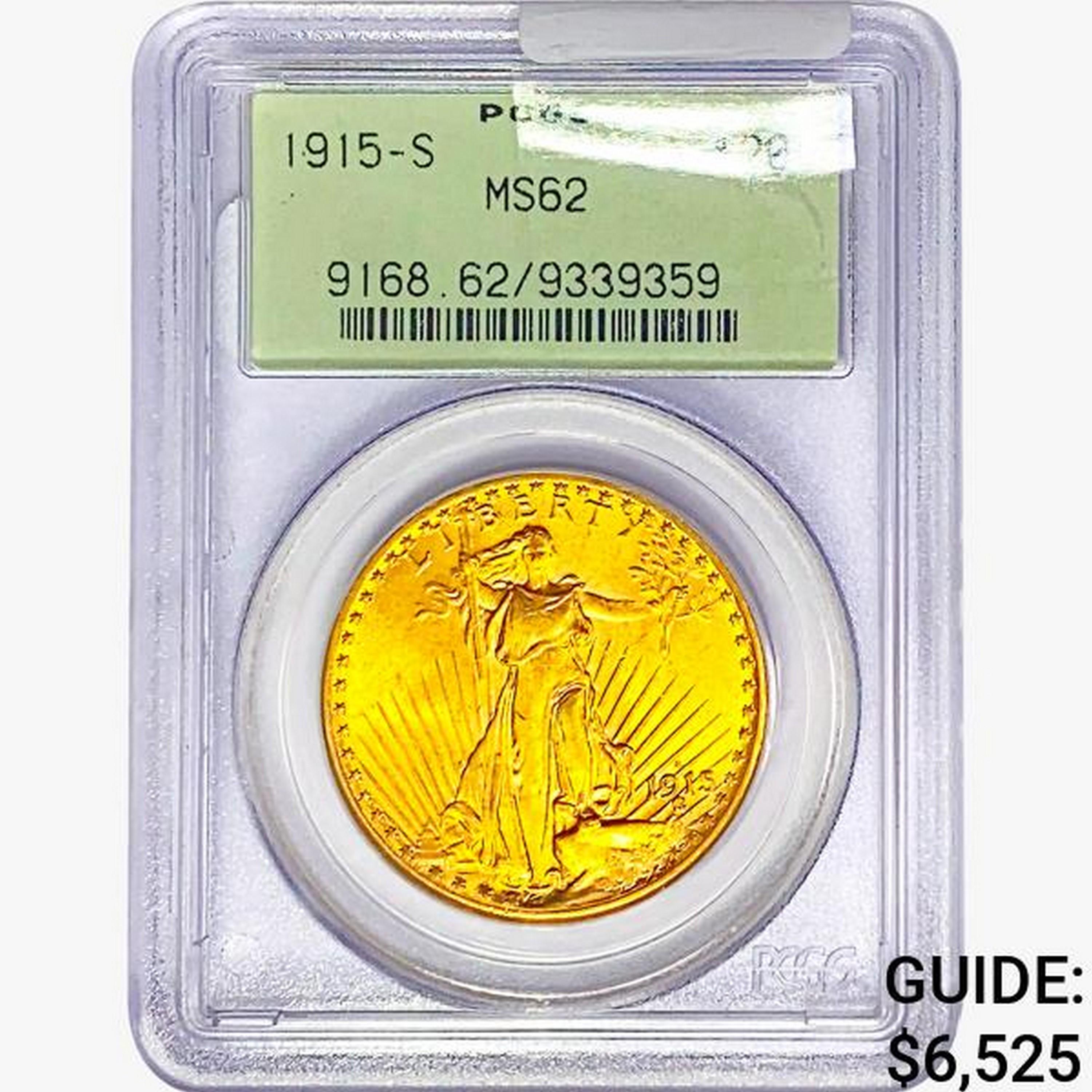 1915-S $20 Gold Double Eagle PCGS MS62