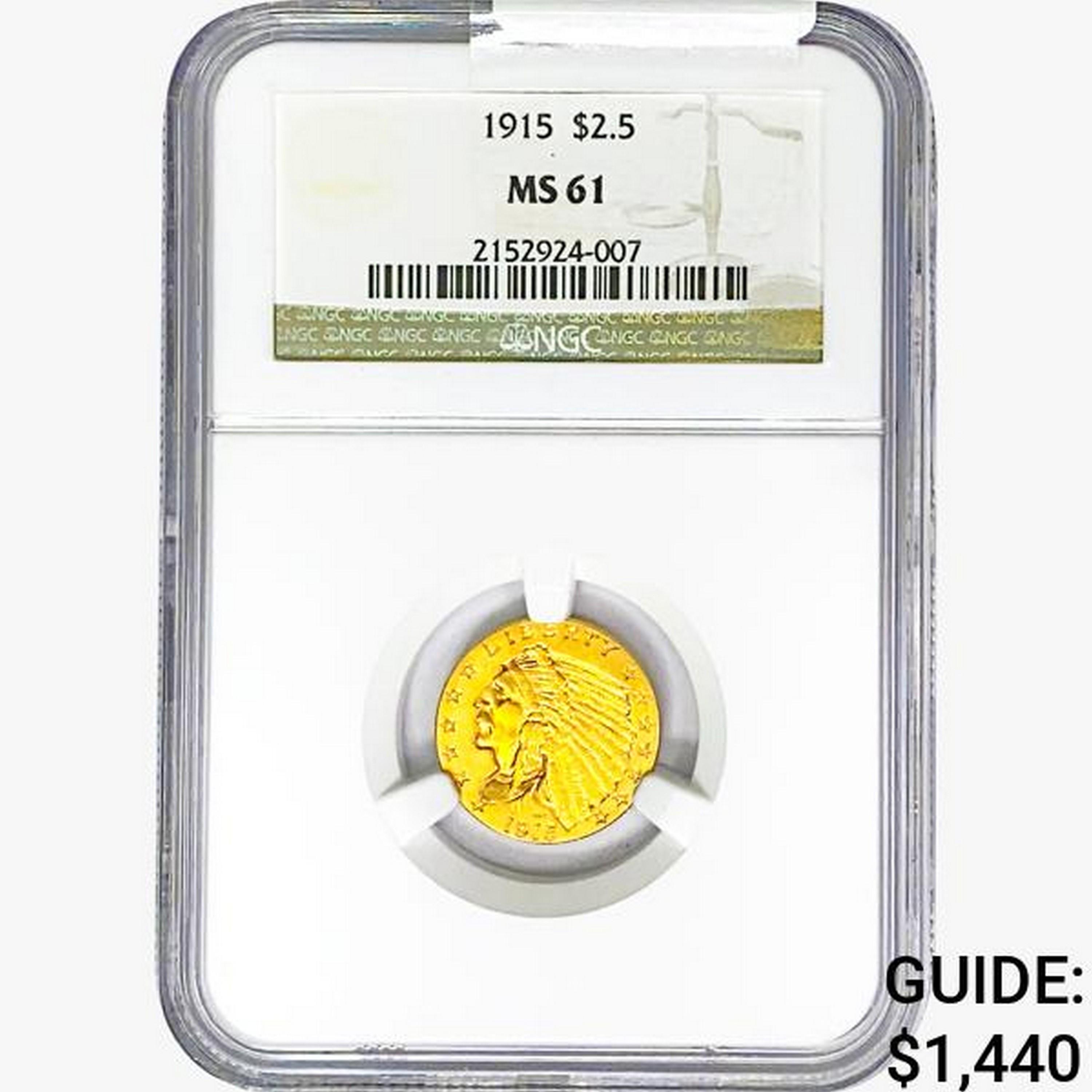 1915 $2.50 Gold Quarter Eagle NGC MS61