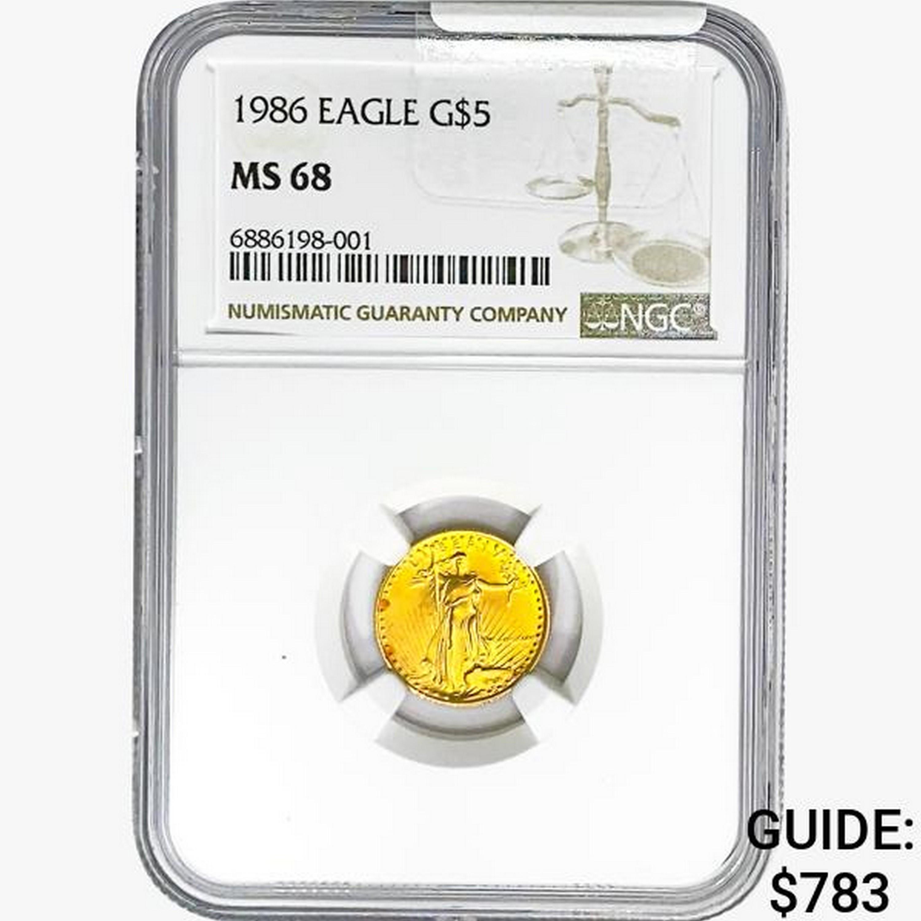 1986 $5 1/10oz. Gold Eagle NGC MS68