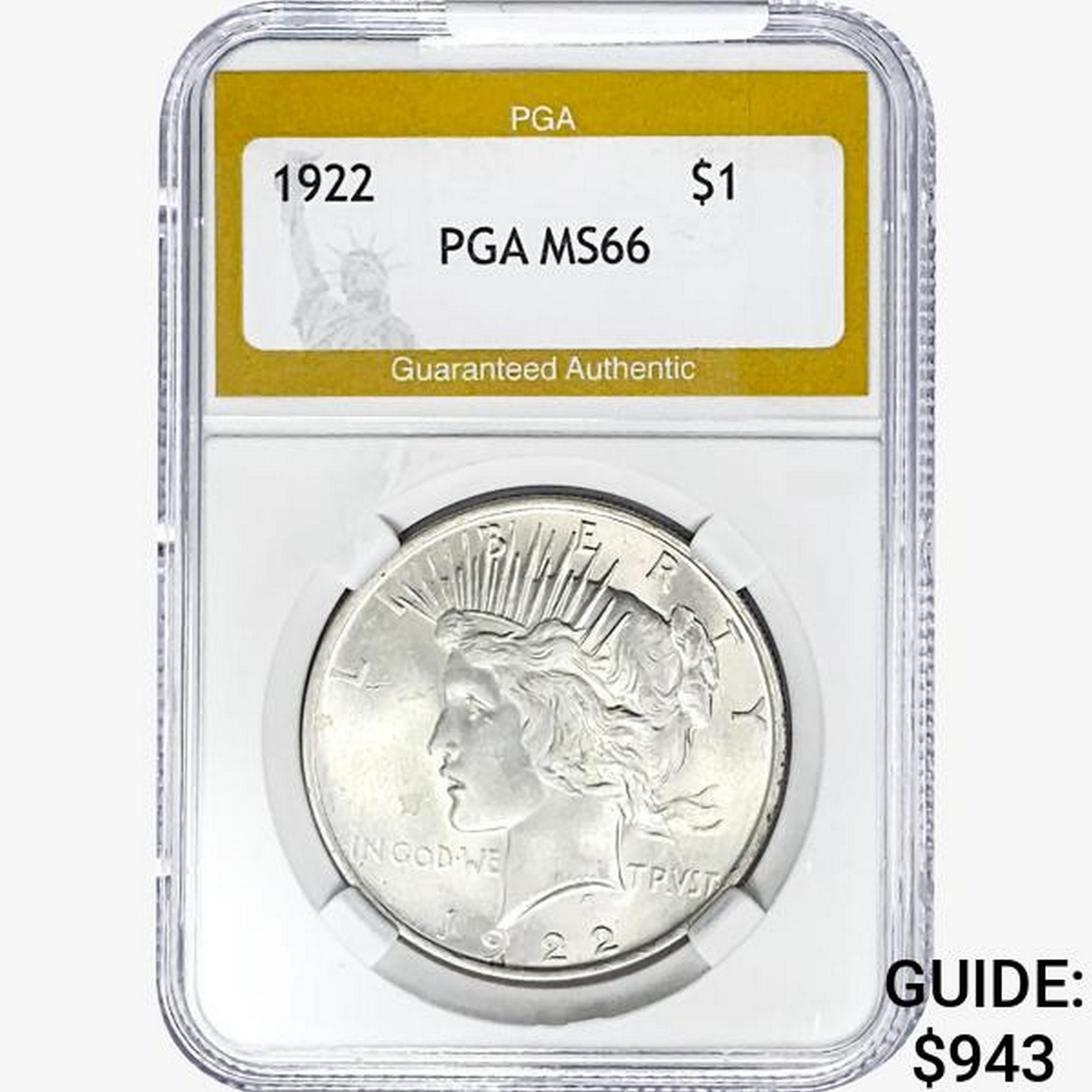 1922 Silver Peace Dollar PGA MS66