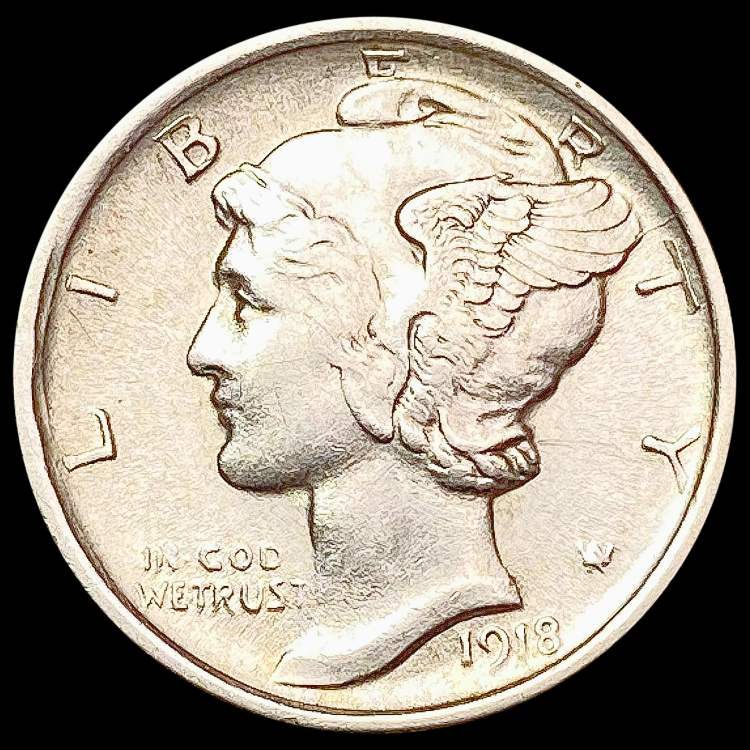 1918-D Mercury Dime CHOICE AU