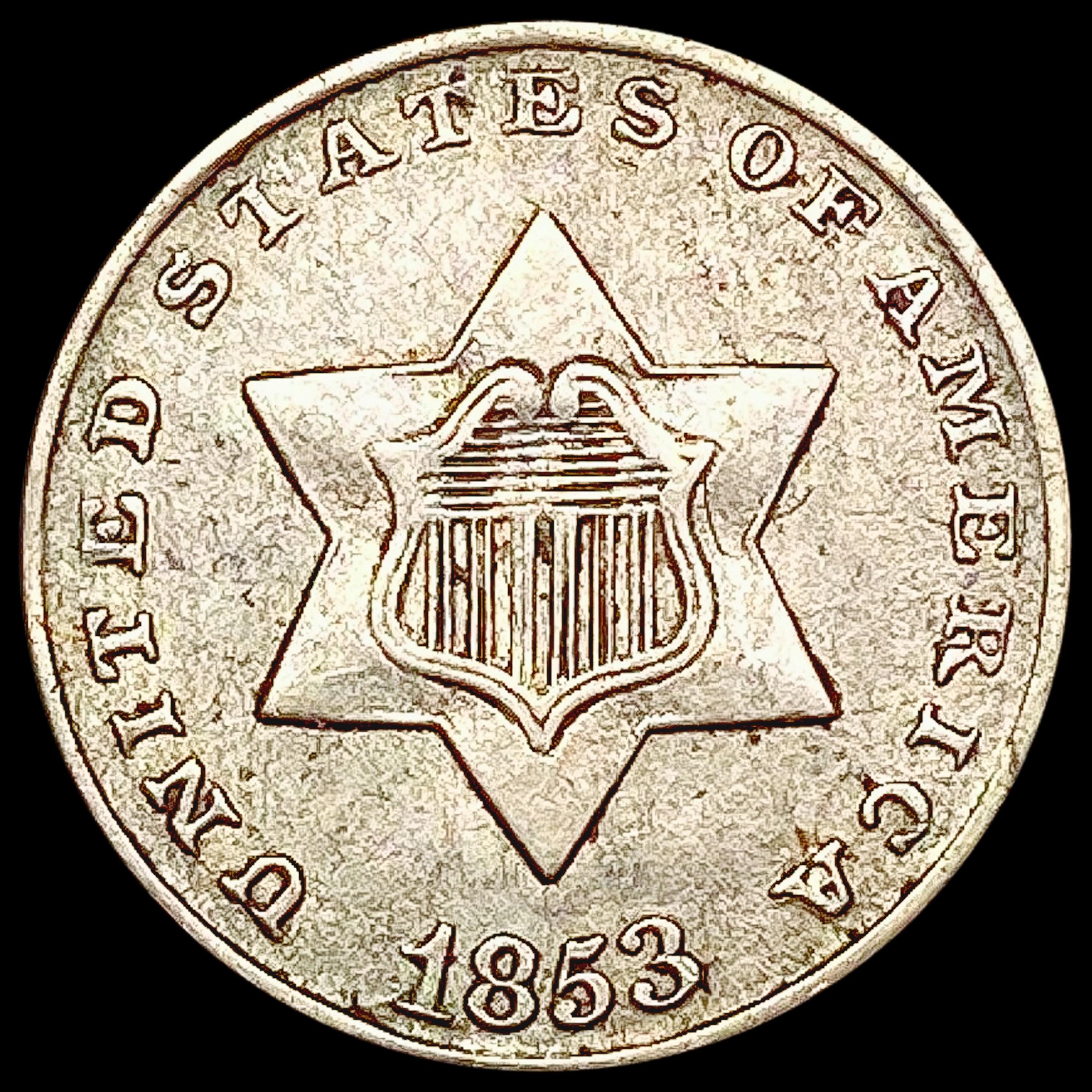 1853 Silver Three Cent LIGHTLY CIRCULATED