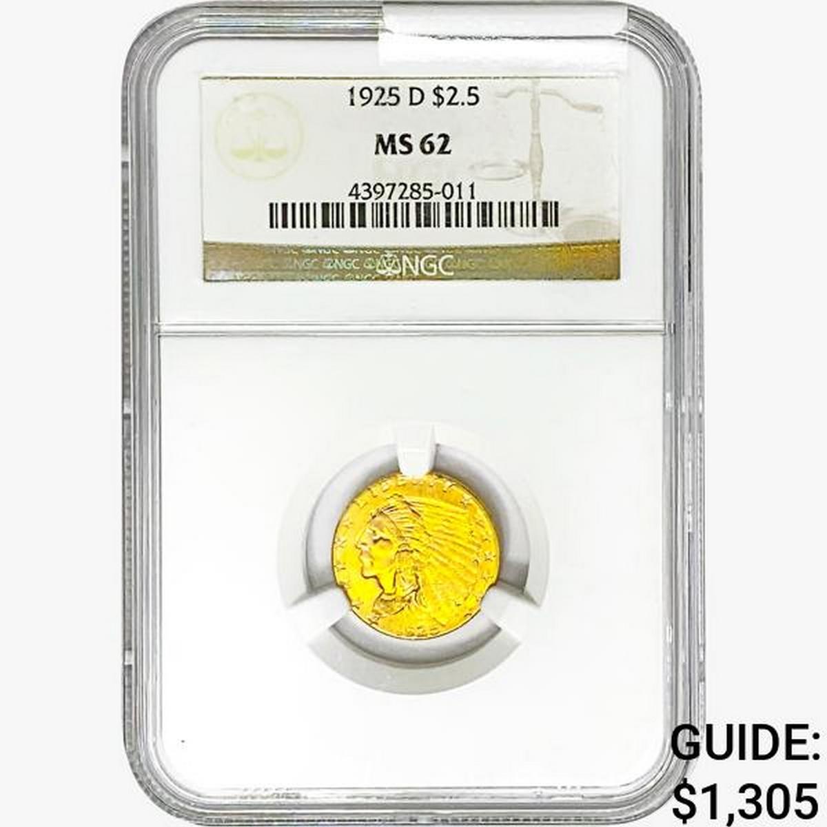 1925-D $2.50 Gold Quarter Eagle NGC MS62