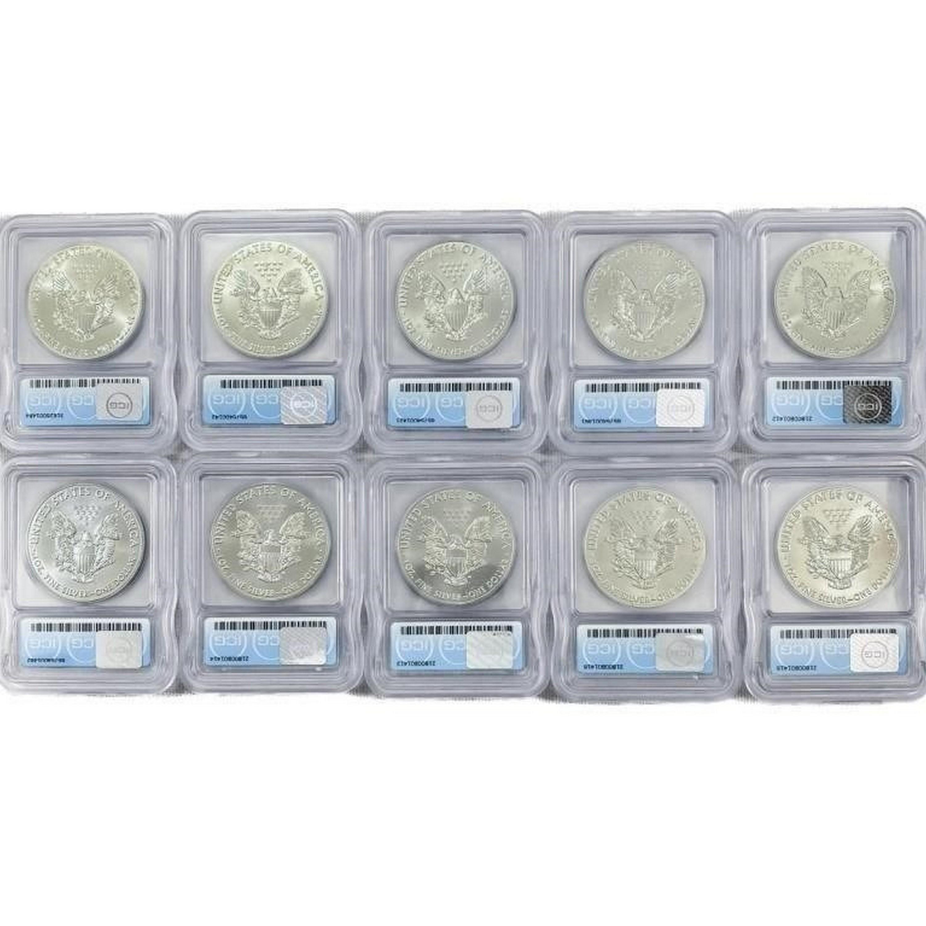 (10) 2020-P American Silver Eagle ICG MS70