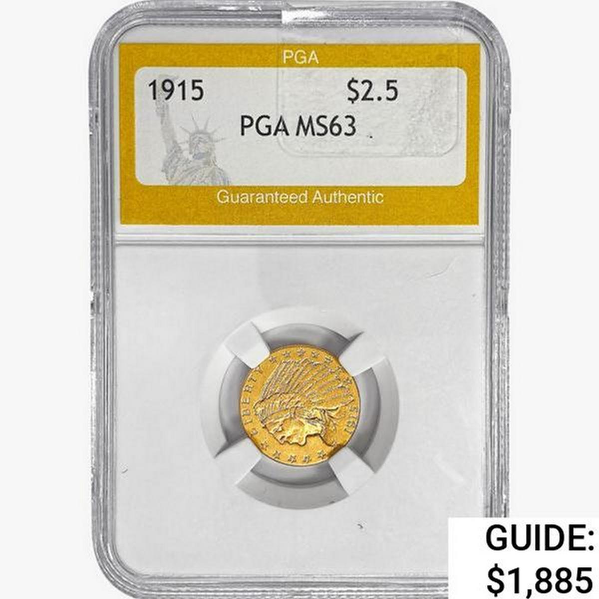 1915 $2.50 Gold Quarter Eagle PGA MS63