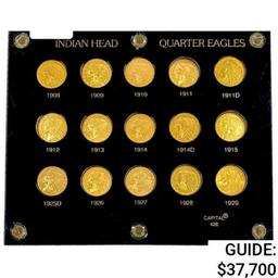 1908-1929 US Gold Quarter Eagle Set [15 Coins]