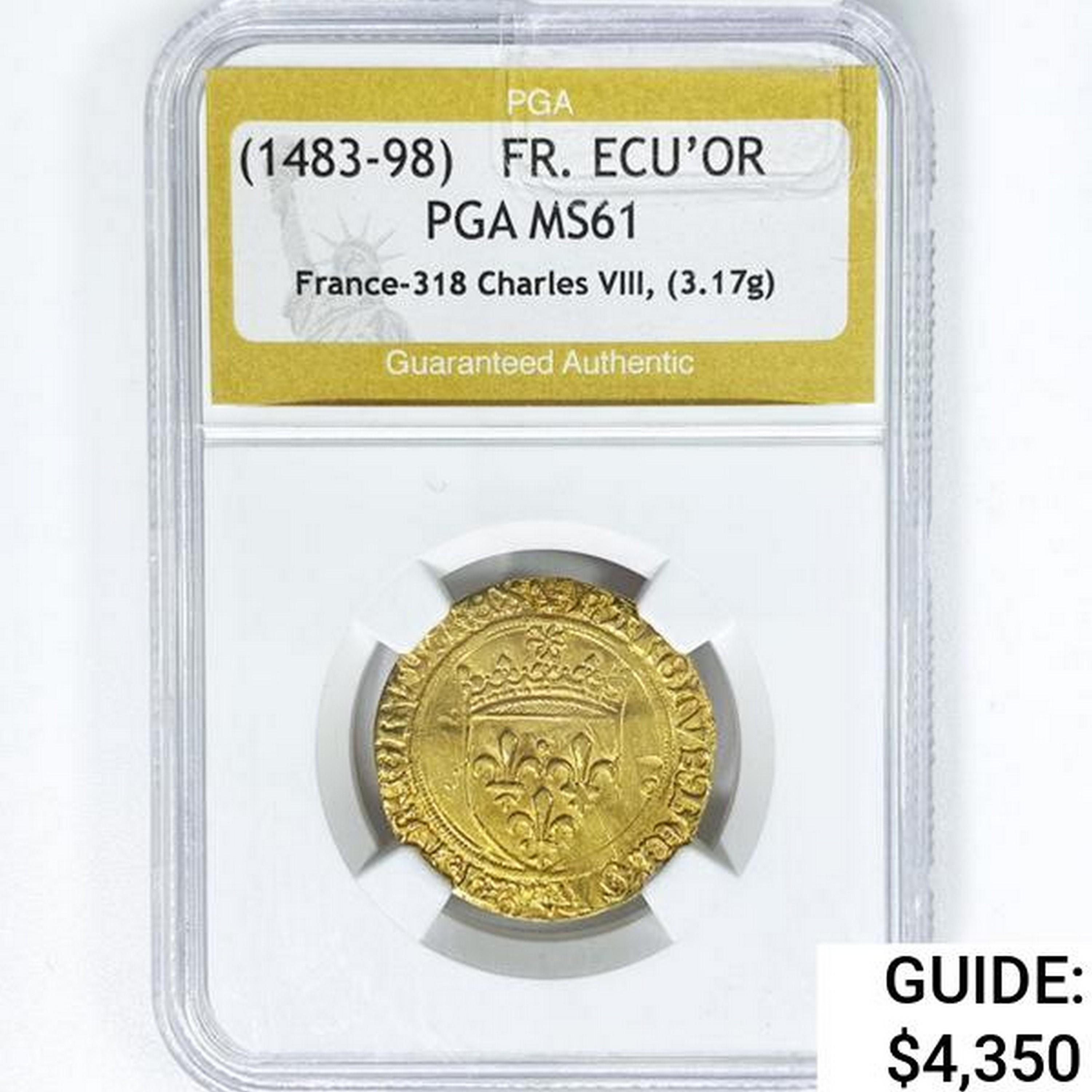 1483-98 France ECU'OR 3.17g Gold PGA MS61 FR-318