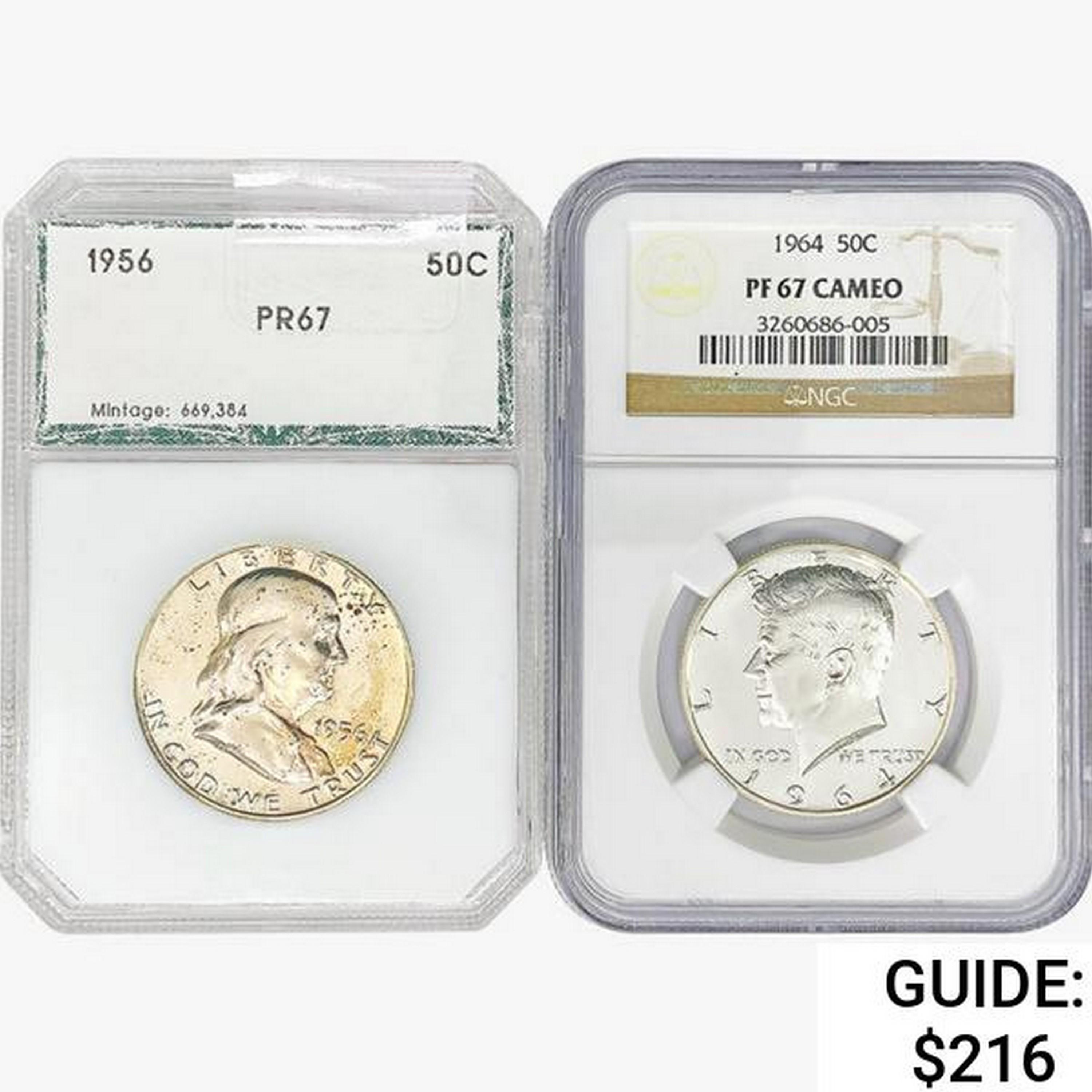 1956&1964 [2] Silver Half Dollars PCI/NGC PF67