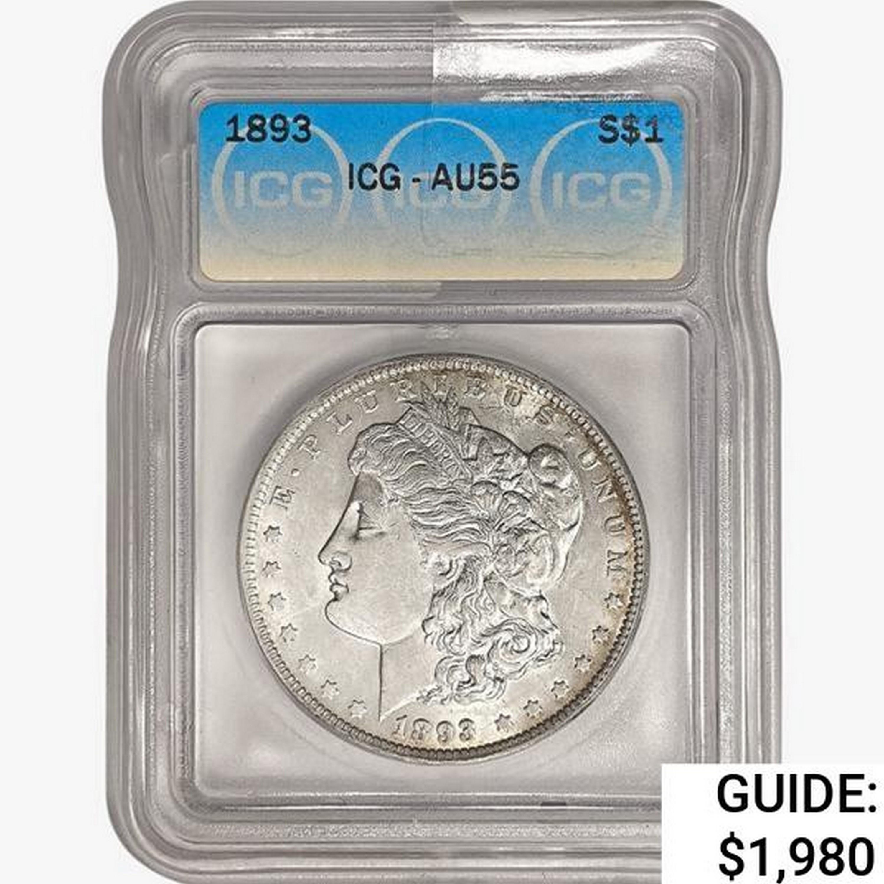 1893 Morgan Silver Dollar ICG AU55