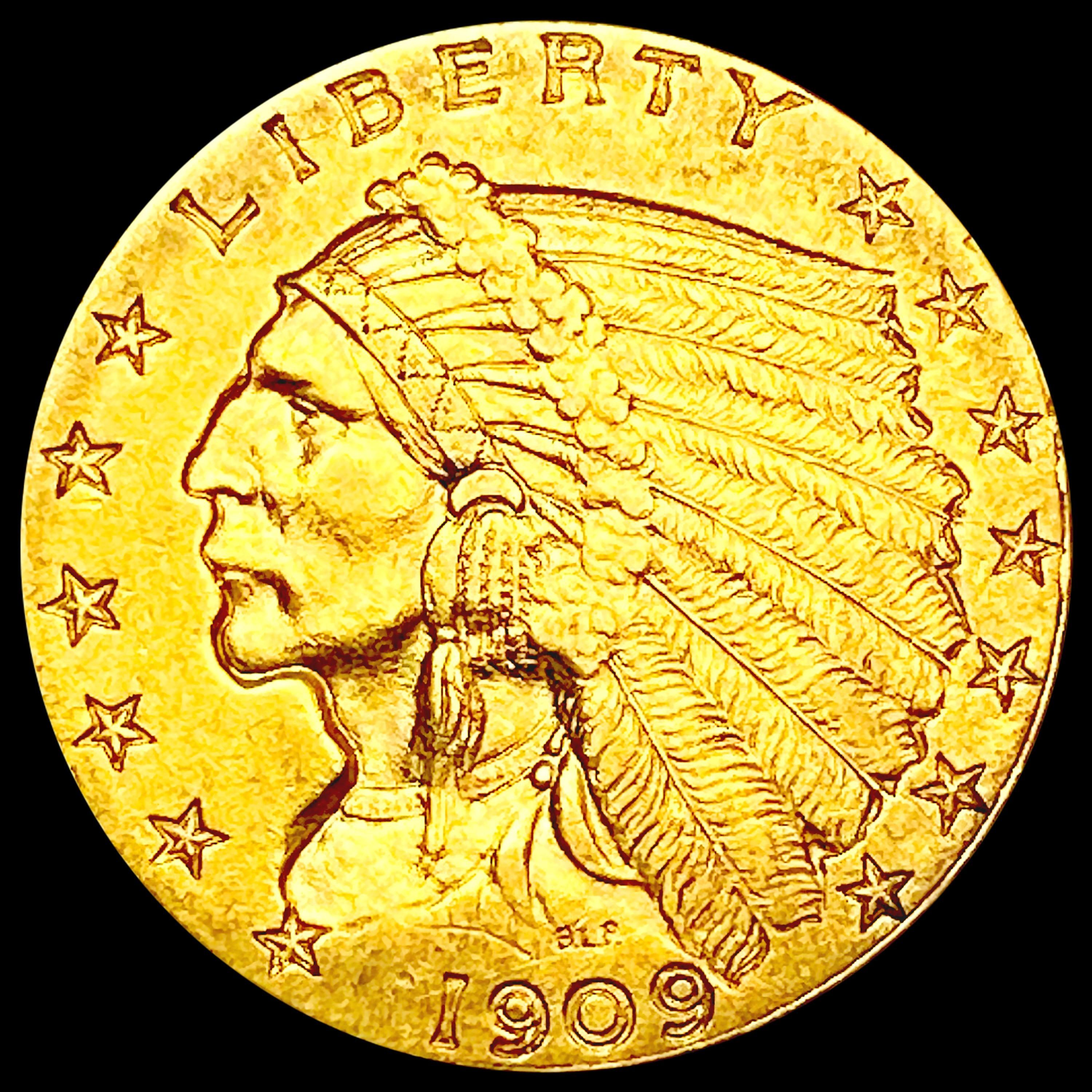 1909 $2.50 Gold Quarter Eagle CLOSELY UNCIRCULATED