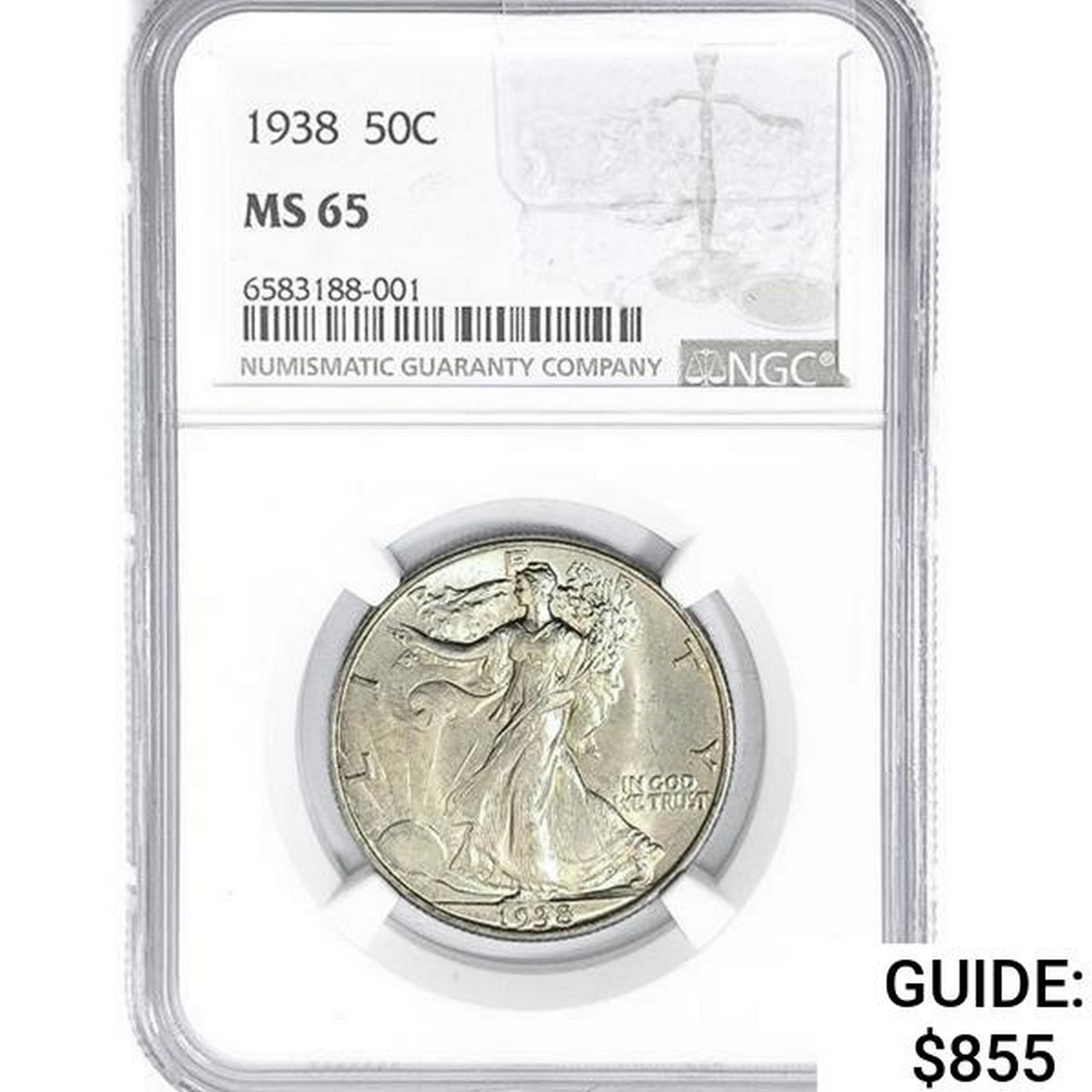 1938 Walking Liberty Half Dollar NGC MS65