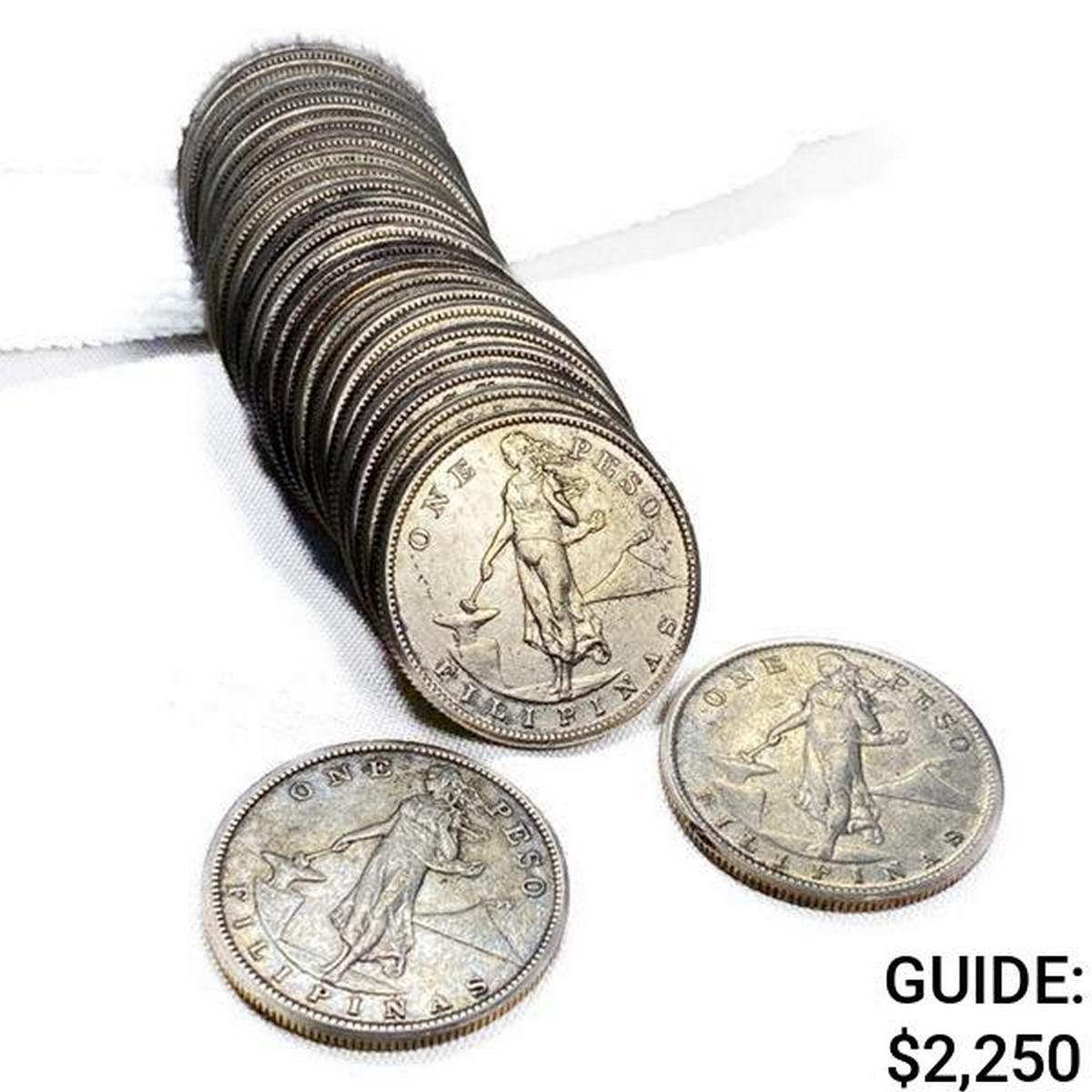 1908 US Philippines Silver Peso Roll (25 Coins)