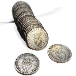 1908 US Philippines Silver Peso Roll (25 Coins)