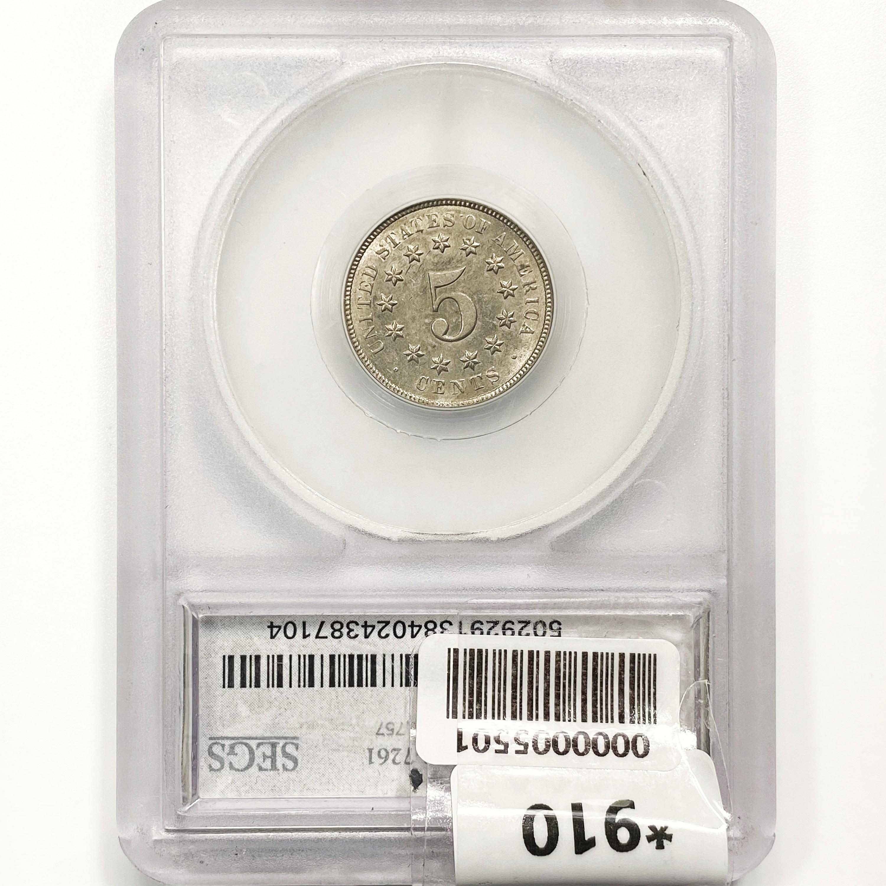 1869 Shield Nickel SEGS AU58