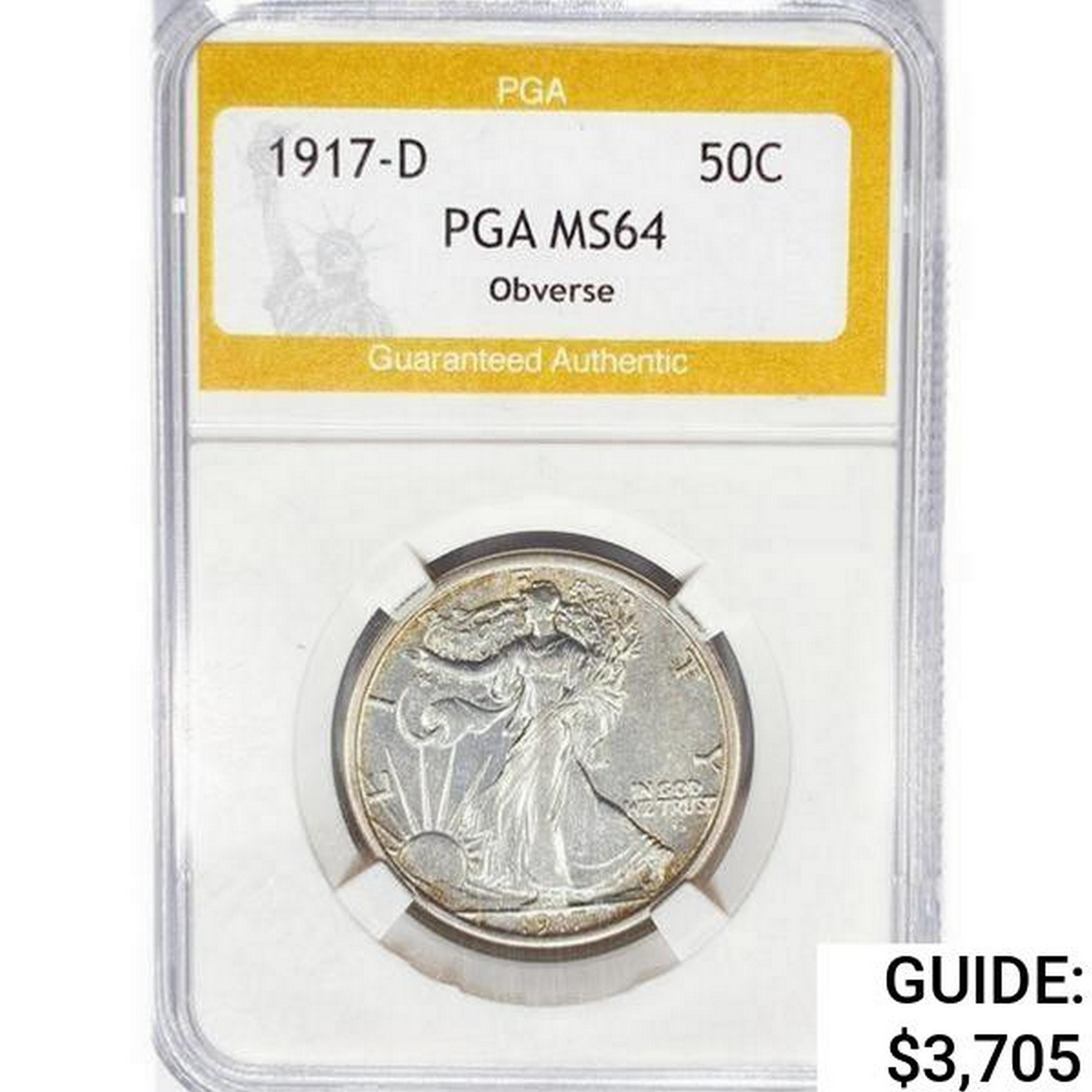 1917-D Walking Liberty Half Dollar PGA MS64 Obvers