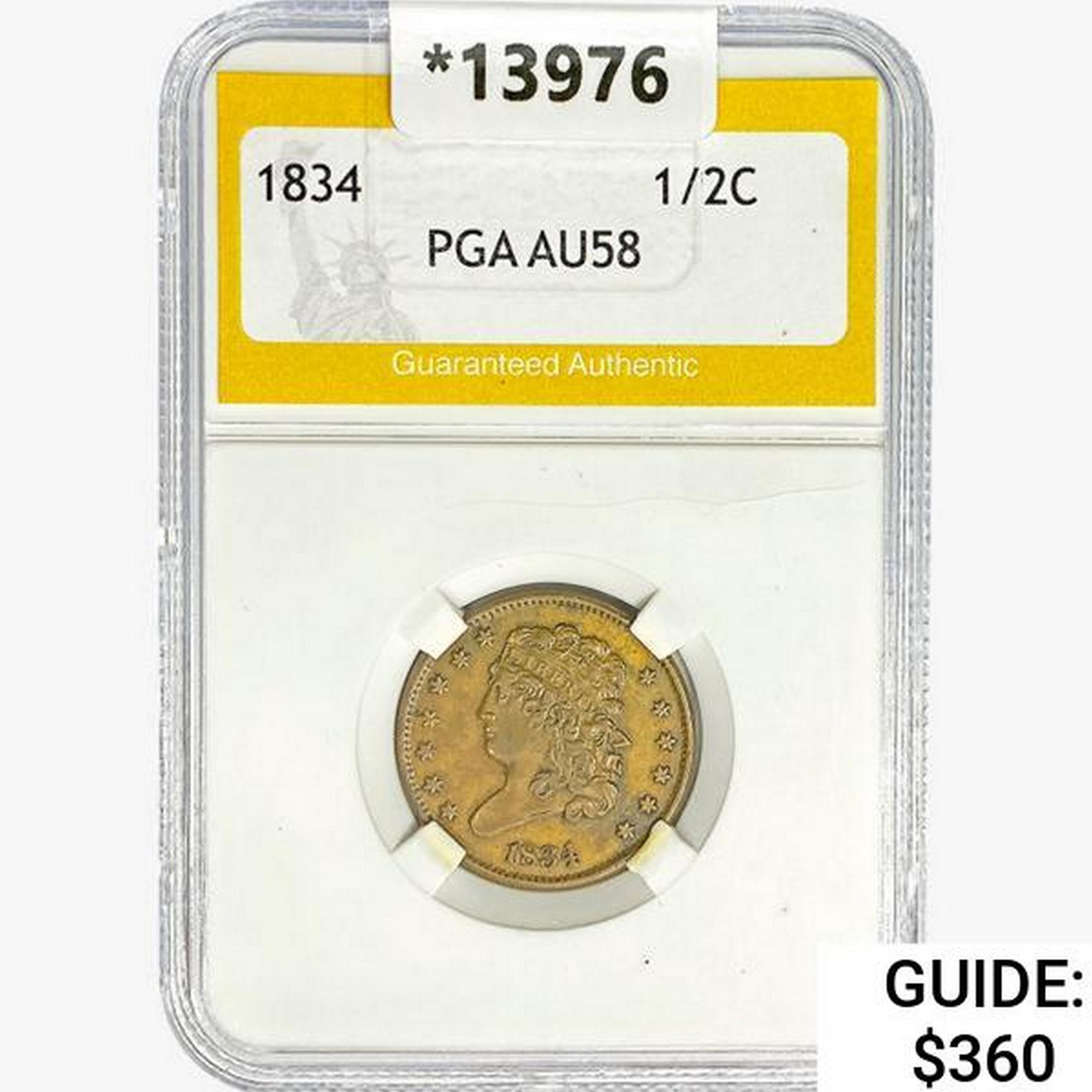 1834 Classic Head Half Cent PGA AU58