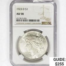 1923-D Silver Peace Dollar NGC AU58