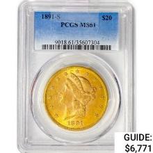 1891-S $20 Gold Double Eagle PCGS MS61