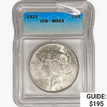 1922 Silver Peace Dollar ICG MS65