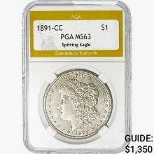 1891-CC Morgan Silver Dollar PGA MS63 Spitting Eag