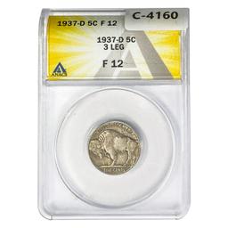 1937-D Buffalo Nickel ANACS F12 3 Legs