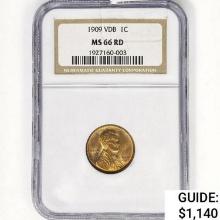 1909 VDB Wheat Cent NGC MS66 RD