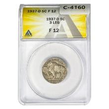 1937-D Buffalo Nickel ANACS F12 3 Legs