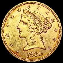 1880 $5 Gold Half Eagle UNCIRCULATED