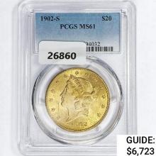 1902-S $20 Gold Double Eagle PCGS MS61