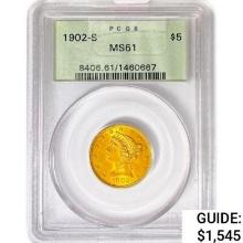 1902-S $5 Gold Half Eagle PCGS MS61