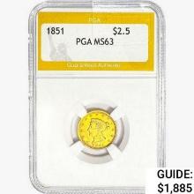 1851 $2.50 Gold Quarter Eagle PGA MS63