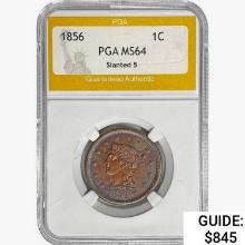 1856 Braided Hair Large Cent PGA MS64 Slanted 6